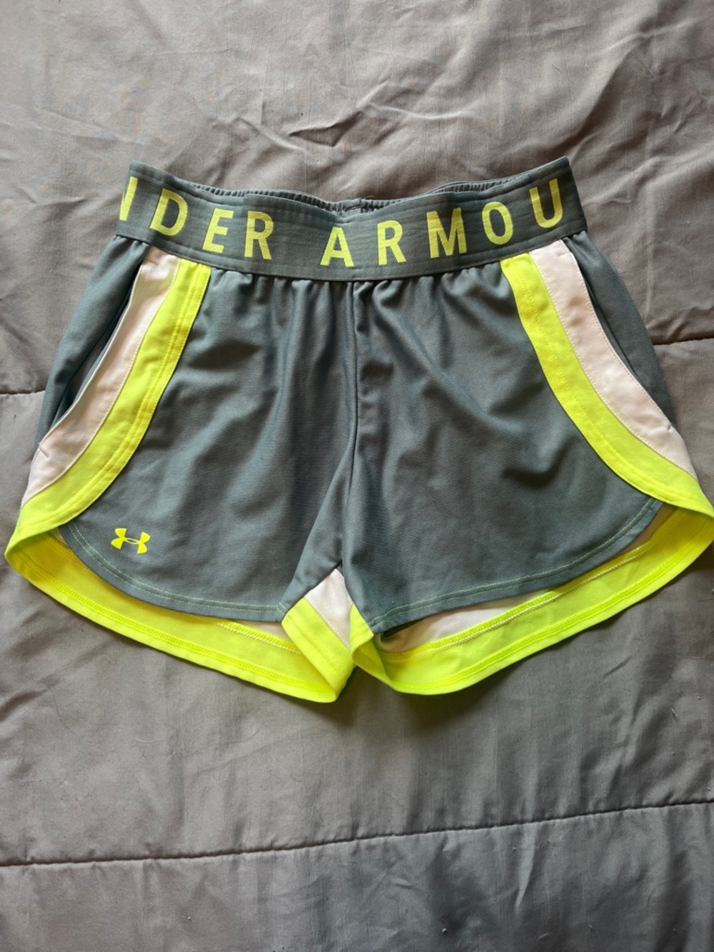 Under Armour Women's Gray and Neon Yellow Athletic Shorts